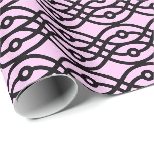 Kimono print, ice pink and black wrapping paper