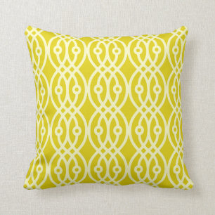 Kimono print, light yellow and mustard gold throw pillow