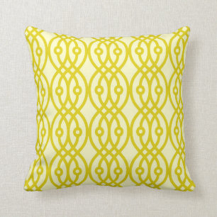 Kimono print, light yellow and mustard gold throw pillow
