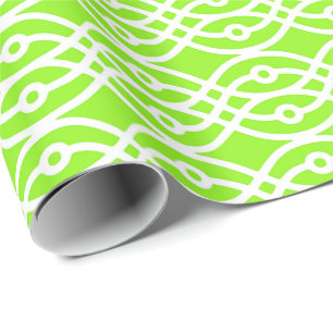 Kimono print, lime green and white wrapping paper