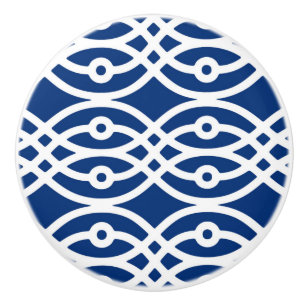 Kimono print, navy blue and white ceramic knob