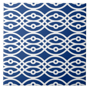 Kimono print, navy blue and white tile