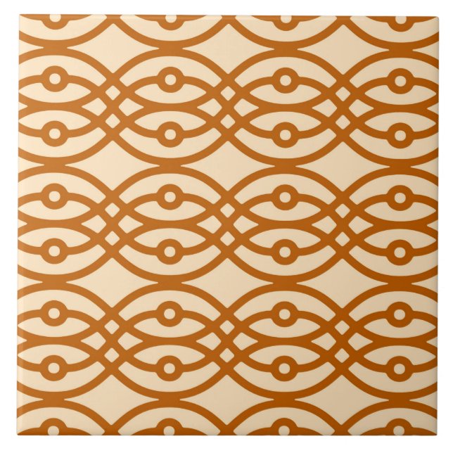 Kimono print, peach and terracotta ceramic tile (Front)