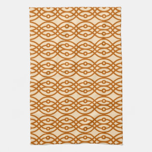 Kimono print, peach and terracotta kitchen towel