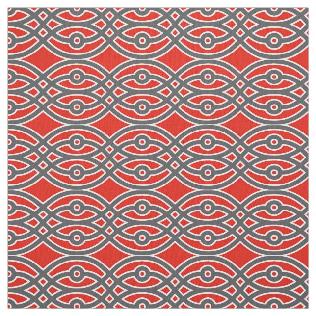 Kimono print, red, grey and white fabric (Swatch)