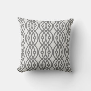 Kimono print, silver and dark grey throw pillow