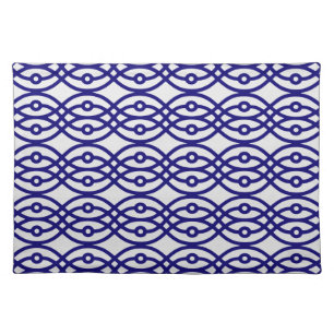 Kimono print, silver grey and navy blue cloth placemat