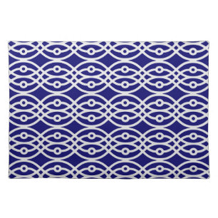 Kimono print, silver grey and navy blue cloth placemat
