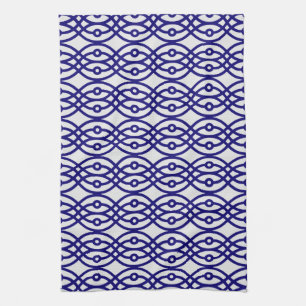 Kimono print, silver grey and navy blue kitchen towel
