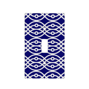 Kimono print, silver grey and navy blue light switch cover