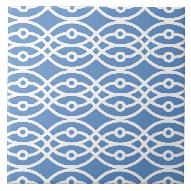 Kimono print, sky blue and white ceramic tile (Front)