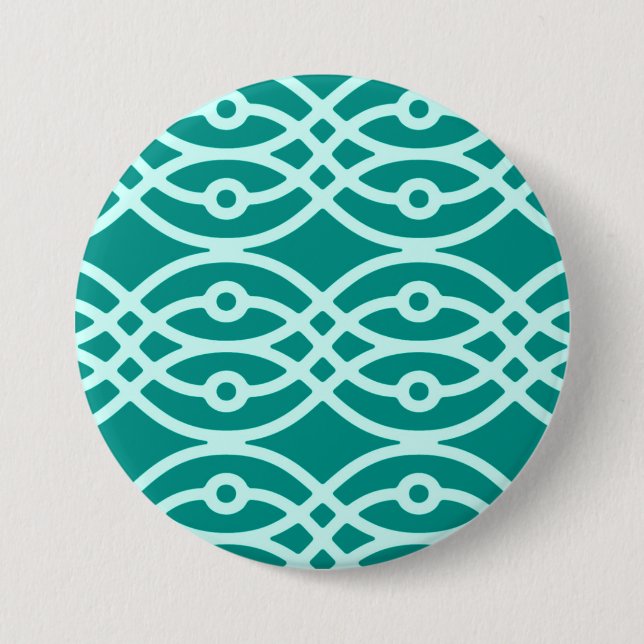 Kimono print, turquoise and aqua button (Front)