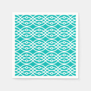 Kimono print, turquoise and white paper napkins
