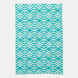 Kimono print, turquoise and white towel