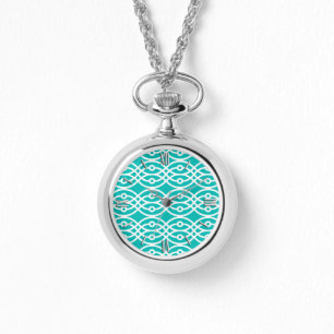 Kimono print, turquoise and white watch