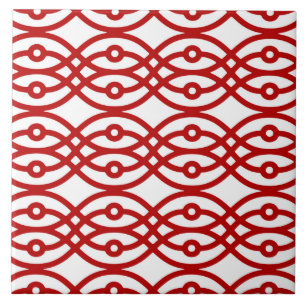 Kimono print, white and dark red tile