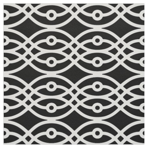 Kimono print, white on black fabric