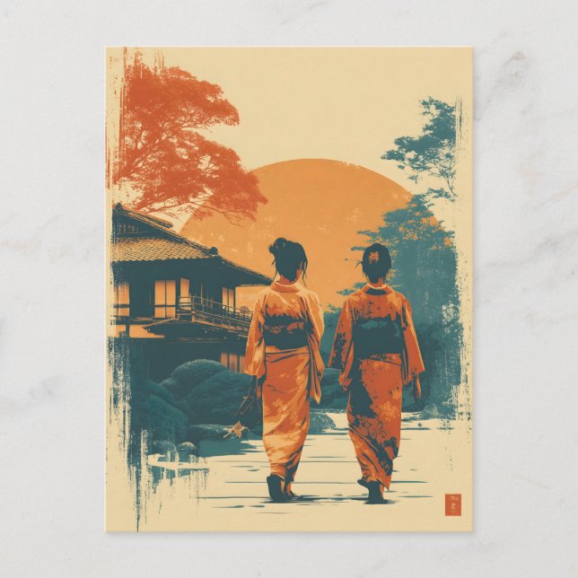 Kimono women vintage postcard (Front)