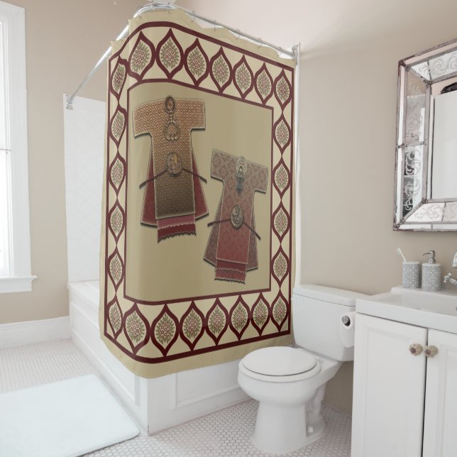 Kimonos Gold and Red Bath Shower Curtain (In Situ)