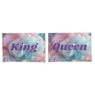 Kin and Queen Text On Cotton Candy Abstract Pillow Case