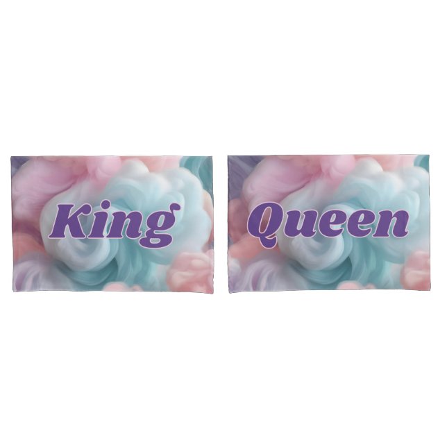 Kin and Queen Text On Cotton Candy Abstract Pillow Case (Front-Set)