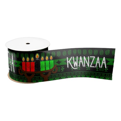 Kinara and Green with Black Tribal Print Kwanzaa Satin Ribbon