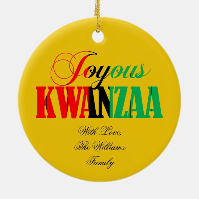 Kinara Candle Colors Joyous Kwanzaa Ceramic Ornament (Back)