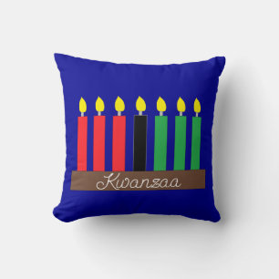 Kinara for Kwanzaa: Dark Blue Throw Pillow