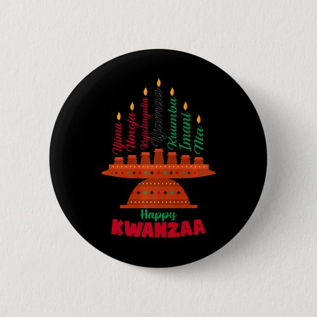 Kinara Seven Candles Principles Of Kwanzaa Happy K Button (Front)