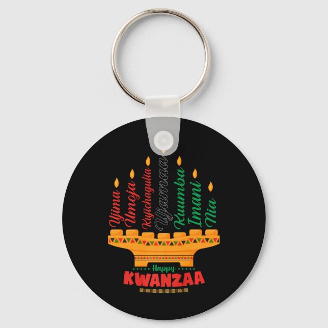 Kinara Seven Candles Principles Of Kwanzaa Happy K Keychain (Front)