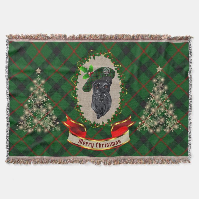 Kincaid Scottie Dog Christmas Throw Blanket (Front)