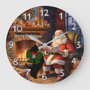 Kincaid Scottie Dog & Santa Personalized Xmas Large Clock