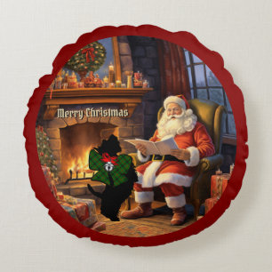 Kincaid Scottie Dog & Santa Personalized Xmas Round Pillow