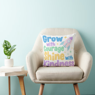 Kind and Brave Inspiration for Little Hearts Throw Pillow