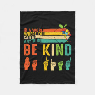 Kind Asl Sign Language Hand Autism Awareness Kindn Fleece Blanket