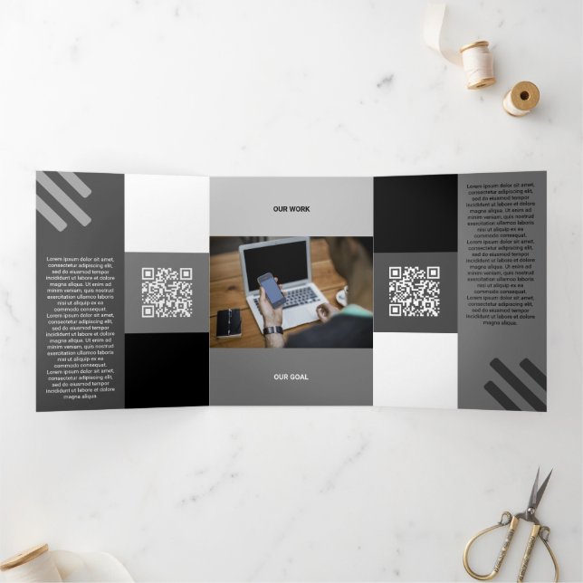 Kind Black Tone Squared Off Qr Codes Tri-Fold Card (Inside)