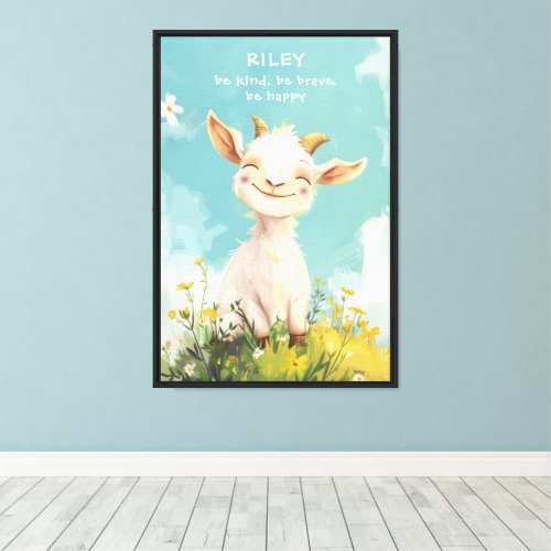 Kind Brave Happy Goat Personalized Nursery Kids Canvas Print