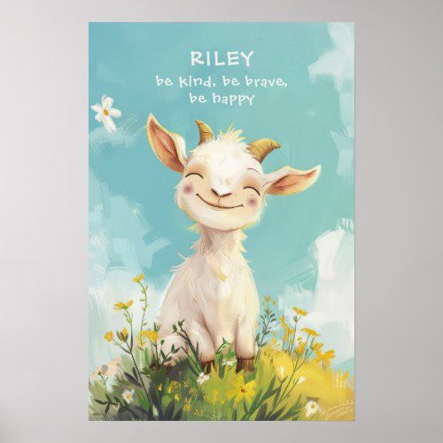 Kind Brave Happy Goat Personalized Nursery Kids Poster