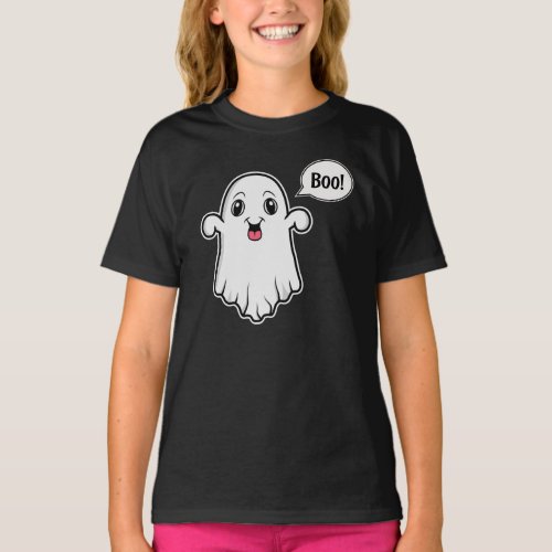 Kind Faced Cartoon Ghost Saying Boo Halloween T_Shirt