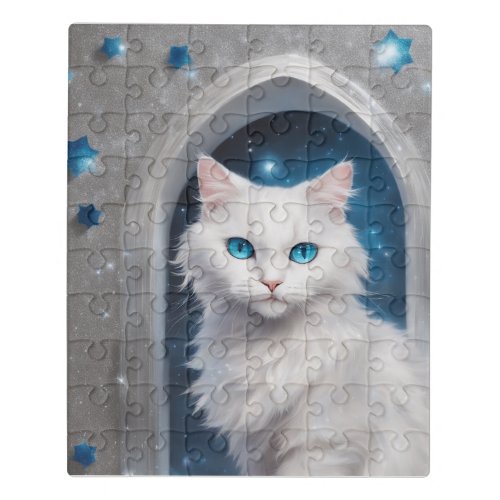 Kind fluffy white cat with shiny silver hair in gl jigsaw puzzle