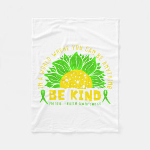 Kind Green Ribbon Sunflower Mental Health Awarenes Fleece Blanket