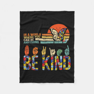 Kind Hand Sign Language Asl Puzzle Autism Awarenes Fleece Blanket