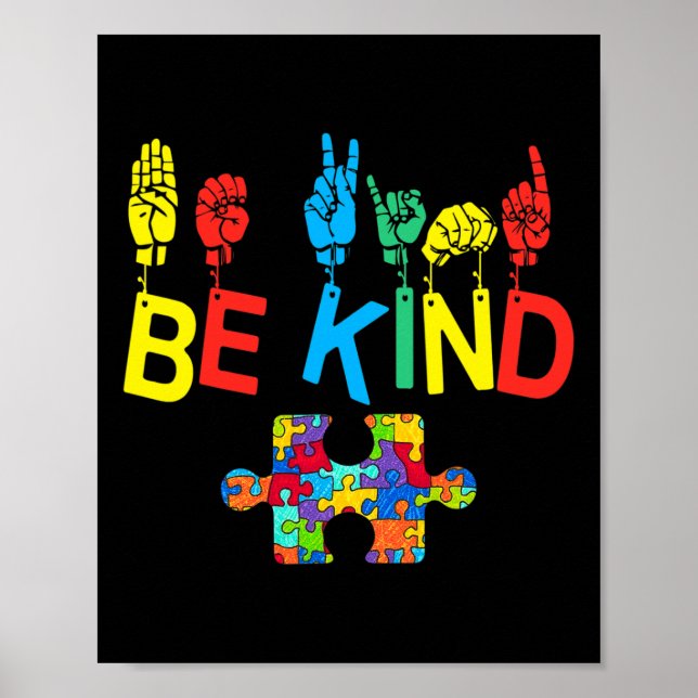 Kind Hand Sign Language Puzzle Autism Awareness As (Front)
