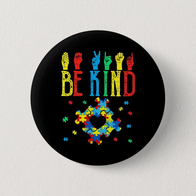 Kind Hand Sign Language Puzzle Autism Awareness As Button (Front)
