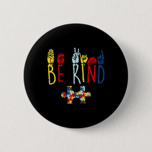 Kind Hand Sign Language Puzzle Autism Awareness As Button