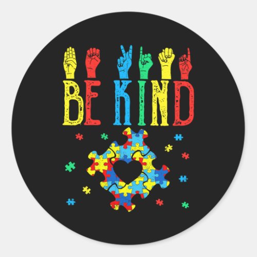 Kind Hand Sign Language Puzzle Autism Awareness As Classic Round Sticker