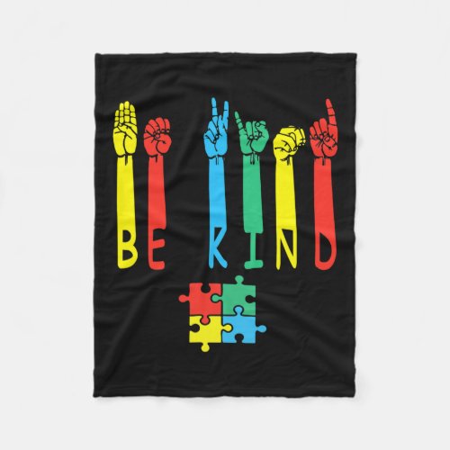 Kind Hand Sign Language Puzzle Autism Awareness As Fleece Blanket