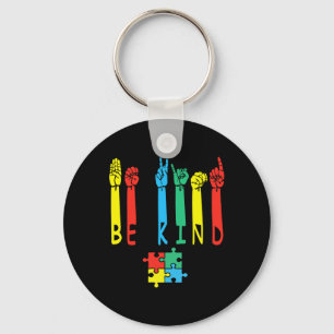 Kind Hand Sign Language Puzzle Autism Awareness As Keychain