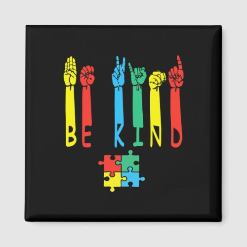 Kind Hand Sign Language Puzzle Autism Awareness As Magnet