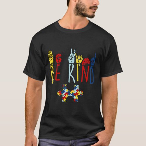 Kind Hand Sign Language Puzzle Autism Awareness As T_Shirt